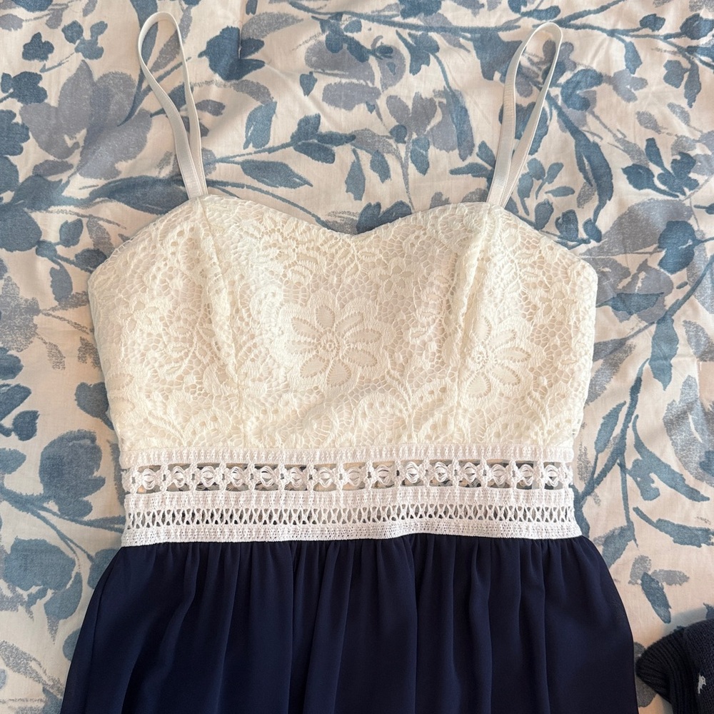 BCX Cream and Navy Lace Maxi Dress